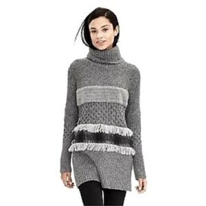 Banana Republic Womens Small Long Cable Knit Sweater Dress? Grey Wool Turtleneck